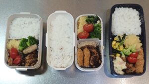 50代のお父さんが作るから揚げ弁当、アジフライとハンバーグも